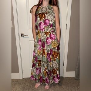 Vintage Dawn Joy Fashion Women’s Floral Sleeveless Maxi Dress with Belt Size 6